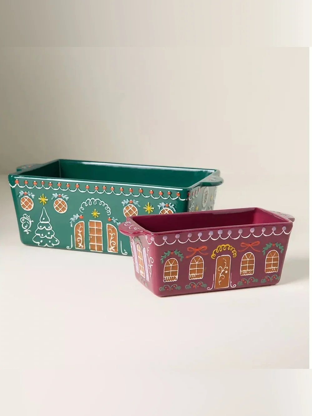 Anthropologie Ginger Loaf Pan - Holiday Gingerbread Ceramic in Green